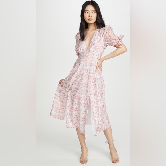 Glamorous Pink Floral Organza Midi Dress - Picture 1 of 7